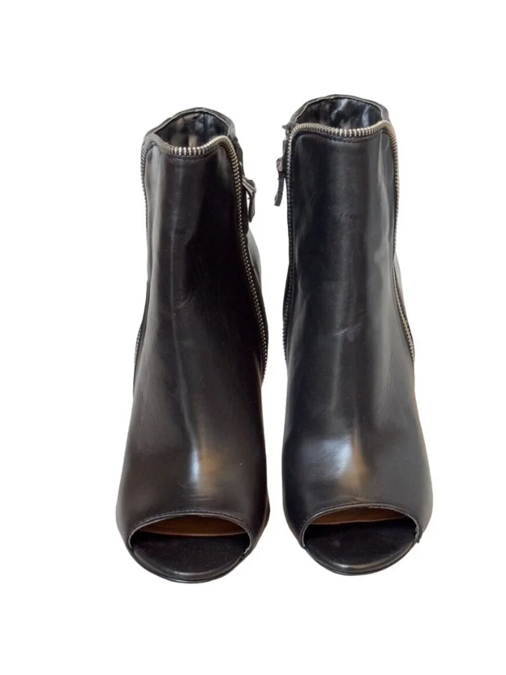 Halogen Black Leather Open-Toe Stiletto Ankle Boots With Zipper Detail Size 8M